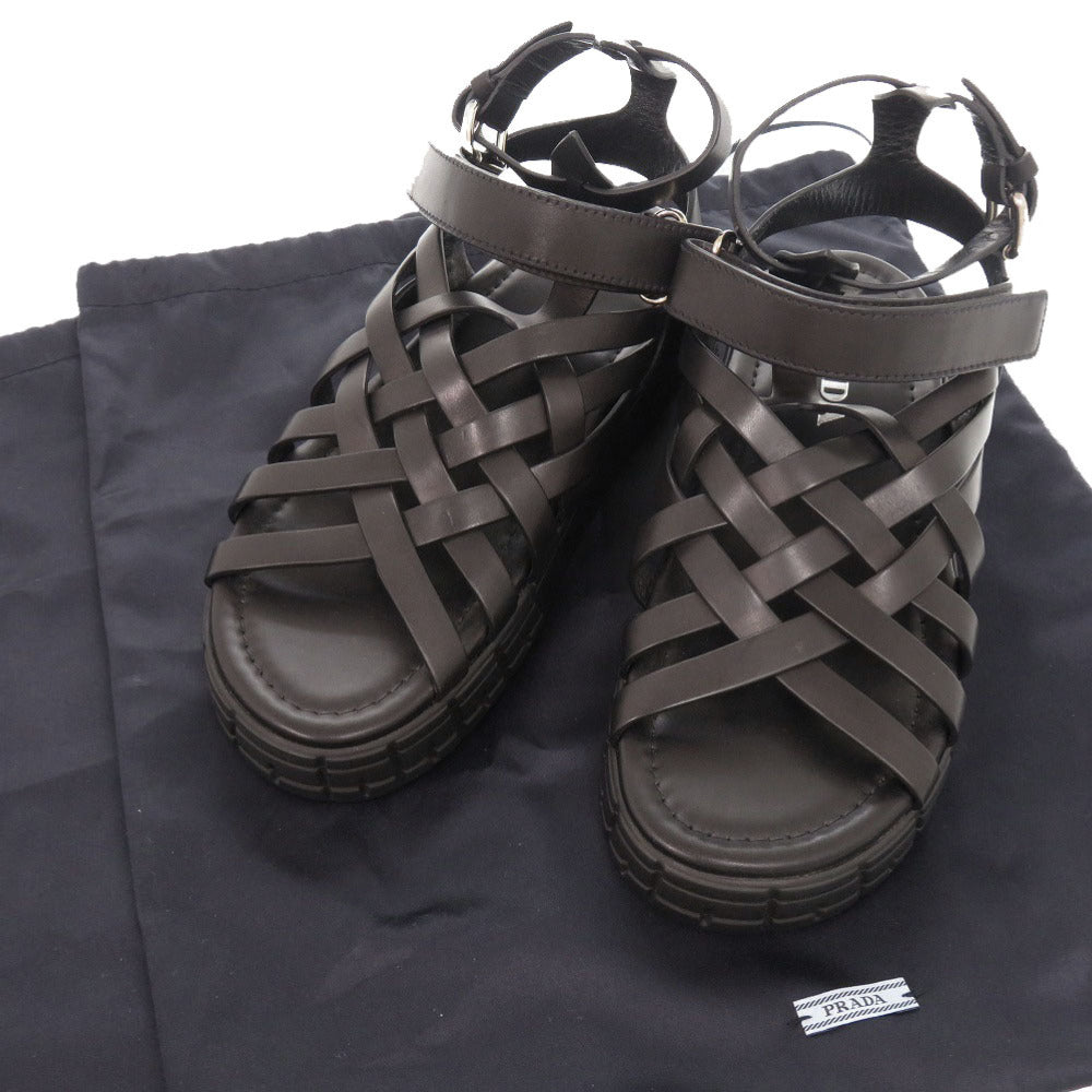 未使用品 プラダ サイズ37 レザー ブラック サンダル メッシュサンダル 黒 1112【中古】PRADA