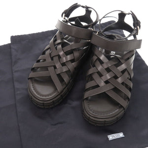 未使用品 プラダ サイズ37 レザー ブラック サンダル メッシュサンダル 黒 1112【中古】PRADA