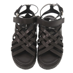 未使用品 プラダ サイズ37 レザー ブラック サンダル メッシュサンダル 黒 1112【中古】PRADA