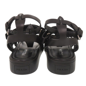 未使用品 プラダ サイズ37 レザー ブラック サンダル メッシュサンダル 黒 1112【中古】PRADA