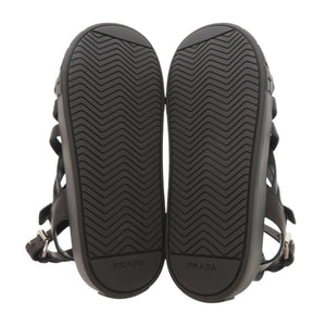 未使用品 プラダ サイズ37 レザー ブラック サンダル メッシュサンダル 黒 1112【中古】PRADA