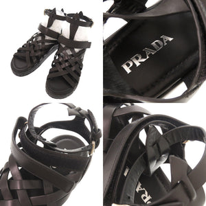 未使用品 プラダ サイズ37 レザー ブラック サンダル メッシュサンダル 黒 1112【中古】PRADA
