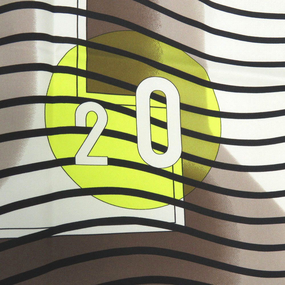 美品 エルメス カレ90 Hロゴ柄 シルク ブラウン ブラック イエロー スカーフ 1118【中古】HERMES