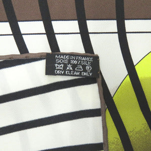 美品 エルメス カレ90 Hロゴ柄 シルク ブラウン ブラック イエロー スカーフ 1118【中古】HERMES