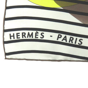美品 エルメス カレ90 Hロゴ柄 シルク ブラウン ブラック イエロー スカーフ 1118【中古】HERMES