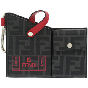 美品 フェンディ ポケットチャーム ベルトバッグ 7AR759 レザー ブラック 赤 キーホルダー 1135【中古】FENDI
