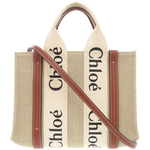 美品 クロエ 2WAY ウッディ スモール レザー/コットン ベージュ トートバッグ ハンドバッグ 1146【中古】Chloe