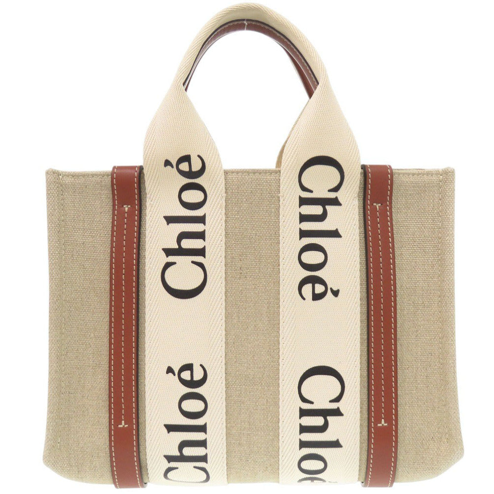 美品 クロエ 2WAY ウッディ スモール レザー/コットン ベージュ トートバッグ ハンドバッグ 1146【中古】Chloe