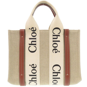 美品 クロエ 2WAY ウッディ スモール レザー/コットン ベージュ トートバッグ ハンドバッグ 1146【中古】Chloe