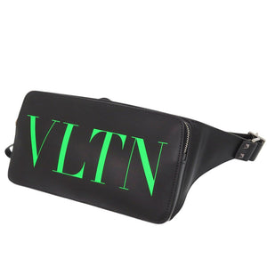 新品同様 ヴァレンティノ ガラヴァーニ VLTNロゴ ベルトバッグ レザー ブラック グリーン ウエストバッグ 黒 1156【中古】Valentino Garavani