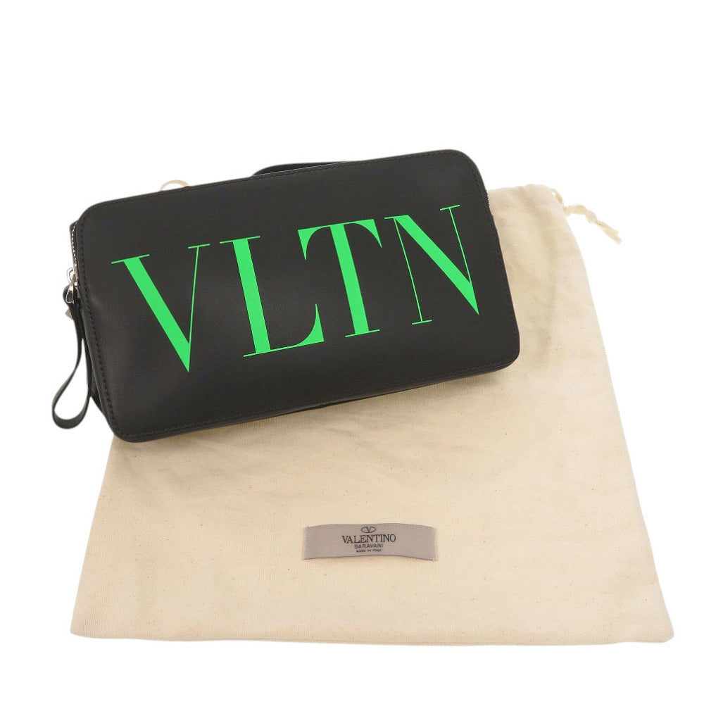 新品同様 ヴァレンティノ ガラヴァーニ VLTNロゴ ベルトバッグ レザー ブラック グリーン ウエストバッグ 黒 1156【中古】Valentino Garavani