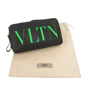 新品同様 ヴァレンティノ ガラヴァーニ VLTNロゴ ベルトバッグ レザー ブラック グリーン ウエストバッグ 黒 1156【中古】Valentino Garavani