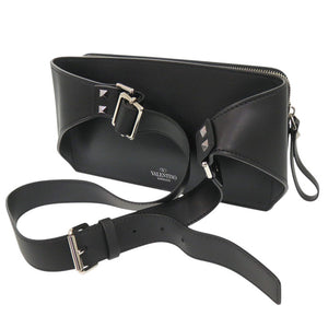 新品同様 ヴァレンティノ ガラヴァーニ VLTNロゴ ベルトバッグ レザー ブラック グリーン ウエストバッグ 黒 1156【中古】Valentino Garavani