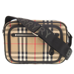 新品同様 バーバリー チェック柄 コットン レザー ベージュ ショルダーバッグ 1165【中古】BURBERRY
