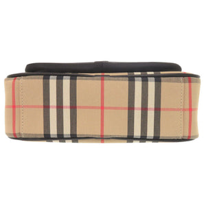 新品同様 バーバリー チェック柄 コットン レザー ベージュ ショルダーバッグ 1165【中古】BURBERRY