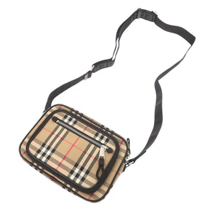 新品同様 バーバリー チェック柄 コットン レザー ベージュ ショルダーバッグ 1165【中古】BURBERRY