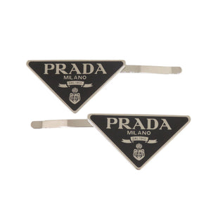 新品同様 プラダ トライアングルロゴ メタル ブラック シルバー ヘアピン ヘアアクセサリー 1188【中古】PRADA