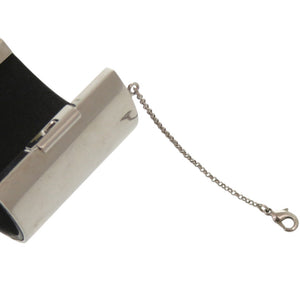 美品 セリーヌ マンシェット メタル レザー シルバー バングル 1232【中古】CELINE