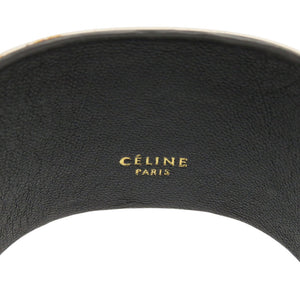 美品 セリーヌ マンシェット メタル レザー シルバー バングル 1232【中古】CELINE