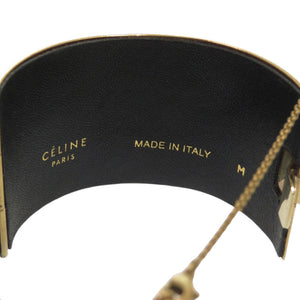 美品 セリーヌ マンシェット メタル レザー ゴールド バングル 1233【中古】CELINE