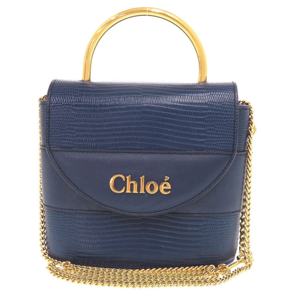 美品 クロエ アビーロック 型押しレザー ブルー 2WAY ショルダーバッグ チェーンショルダー 青 1261【中古】Chloe