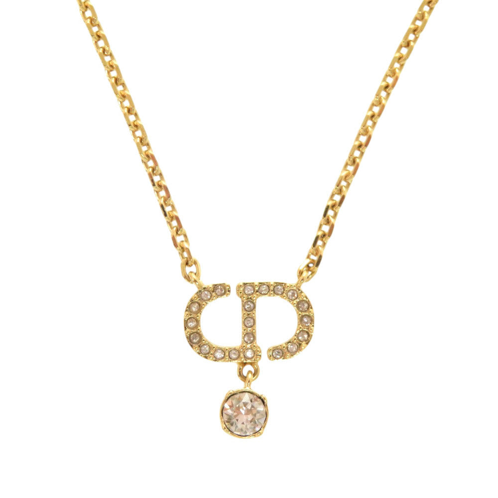 美品 クリスチャン ディオール CD ロゴ ストーン メタル ゴールド ネックレス アクセサリー 1314 【中古】 Christian Dior