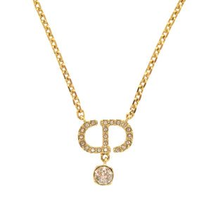 美品 クリスチャン ディオール CD ロゴ ストーン メタル ゴールド ネックレス アクセサリー 1314 【中古】 Christian Dior