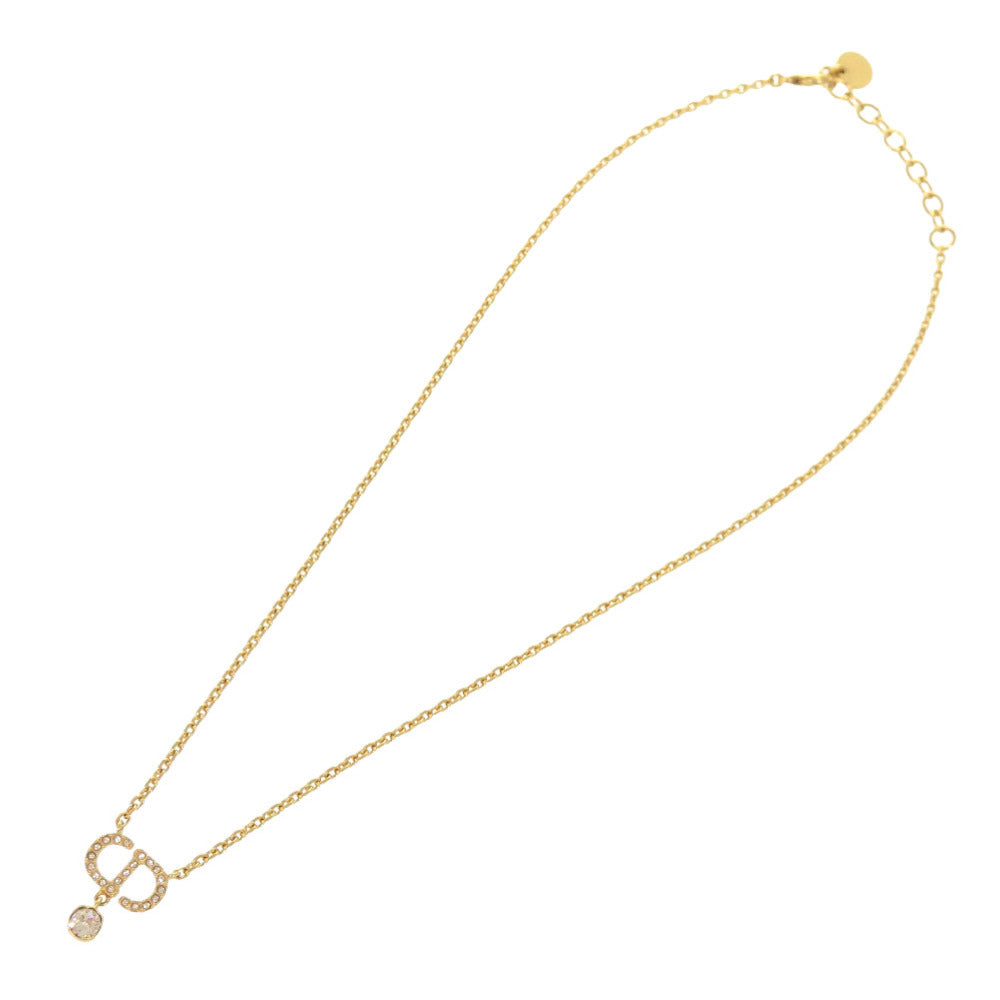 美品 クリスチャン ディオール CD ロゴ ストーン メタル ゴールド ネックレス アクセサリー 1314 【中古】 Christian Dior
