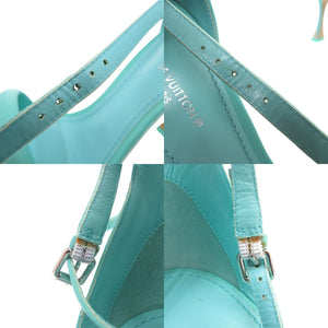 美品 ルイ ヴィトン ロゴ付き ストラップサンダル レザー ブルーグリーン LV 1319【中古】LOUIS VUITTON