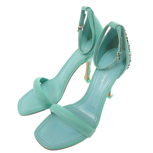 美品 ルイ ヴィトン ロゴ付き ストラップサンダル レザー ブルーグリーン LV 1319【中古】LOUIS VUITTON