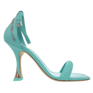 美品 ルイ ヴィトン ロゴ付き ストラップサンダル レザー ブルーグリーン LV 1319【中古】LOUIS VUITTON