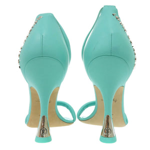 美品 ルイ ヴィトン ロゴ付き ストラップサンダル レザー ブルーグリーン LV 1319【中古】LOUIS VUITTON