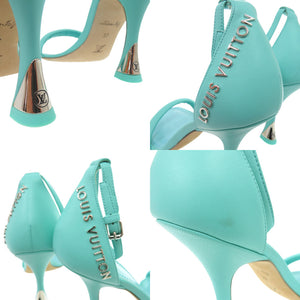 美品 ルイ ヴィトン ロゴ付き ストラップサンダル レザー ブルーグリーン LV 1319【中古】LOUIS VUITTON