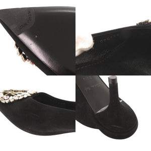 美品 ルイ ヴィトン ロゴ サイズ34 1/2 スエード ブラック パンプス 黒 LV 1320【中古】LOUIS VUITTON