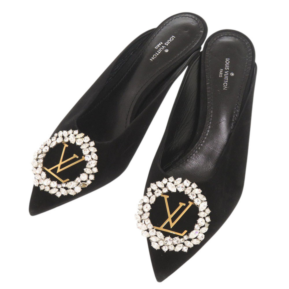 美品 ルイ ヴィトン ロゴ サイズ34 1/2 スエード ブラック パンプス 黒 LV 1320【中古】LOUIS VUITTON