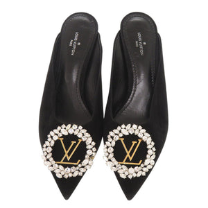 美品 ルイ ヴィトン ロゴ サイズ34 1/2 スエード ブラック パンプス 黒 LV 1320【中古】LOUIS VUITTON
