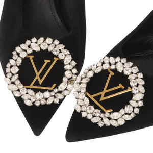 美品 ルイ ヴィトン ロゴ サイズ34 1/2 スエード ブラック パンプス 黒 LV 1320【中古】LOUIS VUITTON