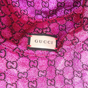 美品 グッチ メタリックジャカードリバーシブルバケットハット ピンク 帽子 1339【中古】GUCCI