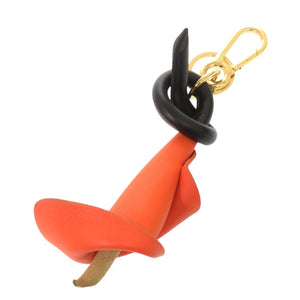 美品 ロエベ カラーリリー フラワーモチーフ キーホルダー レザー オレンジ/ブラック 1341【中古】LOEWE