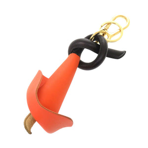 美品 ロエベ カラーリリー フラワーモチーフ キーホルダー レザー オレンジ/ブラック 1341【中古】LOEWE