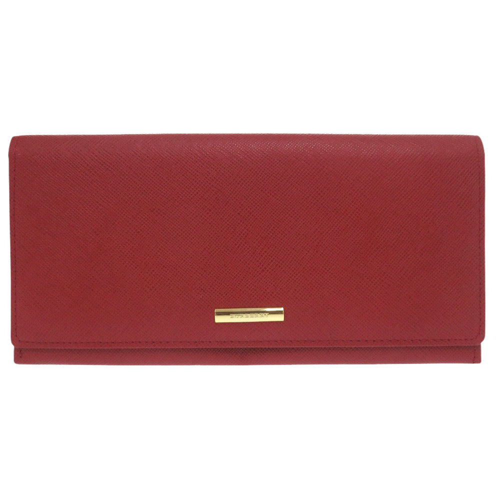 美品 バーバリー ノバチェック ゴールド金具 レザー ボルドー レッド 長財布 1344【中古】BURBERRY