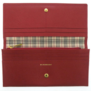 美品 バーバリー ノバチェック ゴールド金具 レザー ボルドー レッド 長財布 1344【中古】BURBERRY