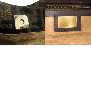 美品 フェンディ ズッカ ハンドバッグ トラ柄 タイガー キャンバス レザー ブラウン 1378【中古】FENDI