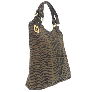 美品 フェンディ ズッカ ハンドバッグ トラ柄 タイガー キャンバス レザー ブラウン 1378【中古】FENDI