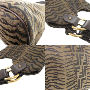 美品 フェンディ ズッカ ハンドバッグ トラ柄 タイガー キャンバス レザー ブラウン 1378【中古】FENDI