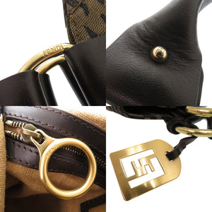 美品 フェンディ ズッカ ハンドバッグ トラ柄 タイガー キャンバス レザー ブラウン 1378【中古】FENDI