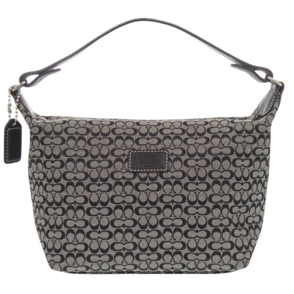 美品 コーチ ミニシグネチャー キャンバス/レザー グレー アクセサリーポーチ ハンドバッグ 1381-2【中古】COACH
