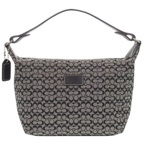 美品 コーチ ミニシグネチャー キャンバス/レザー グレー アクセサリーポーチ ハンドバッグ 1381-2【中古】COACH