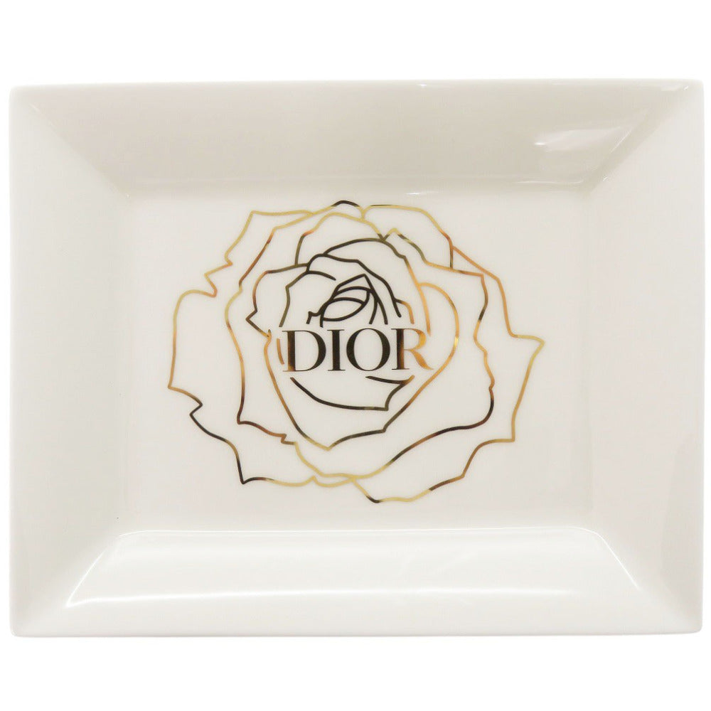 未使用 ディオール ローズ 陶器 ホワイト トレー プレート 皿 食器 白 1389【中古】Dior