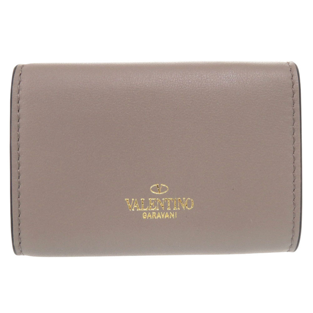 未使用品 ヴァレンティノ ガラヴァーニ ロックスタッズ コンパクトウォレット 2W2P0Q4780L レザー ベージュ グレージュ 三つ折り財布 1416【中古】Valentino Garavani